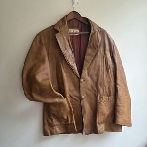 Vintage 70s Lomeli of California Tan Leather Blazer Jacket Disco Mens 42 Large